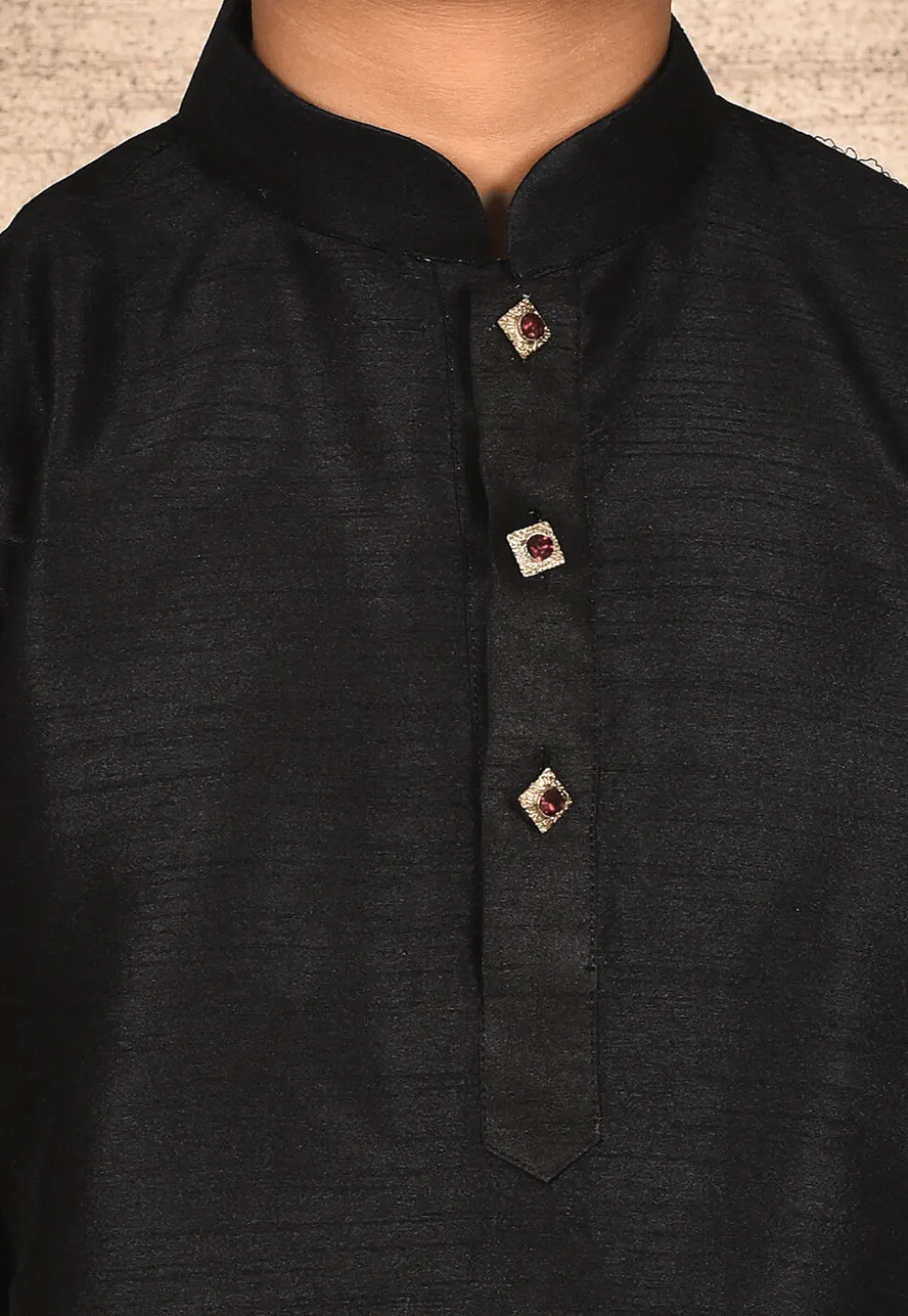 Solid Color Dupion Silk Kurta Set in Black