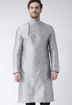Solid Color Dupion Silk Kurta in Grey