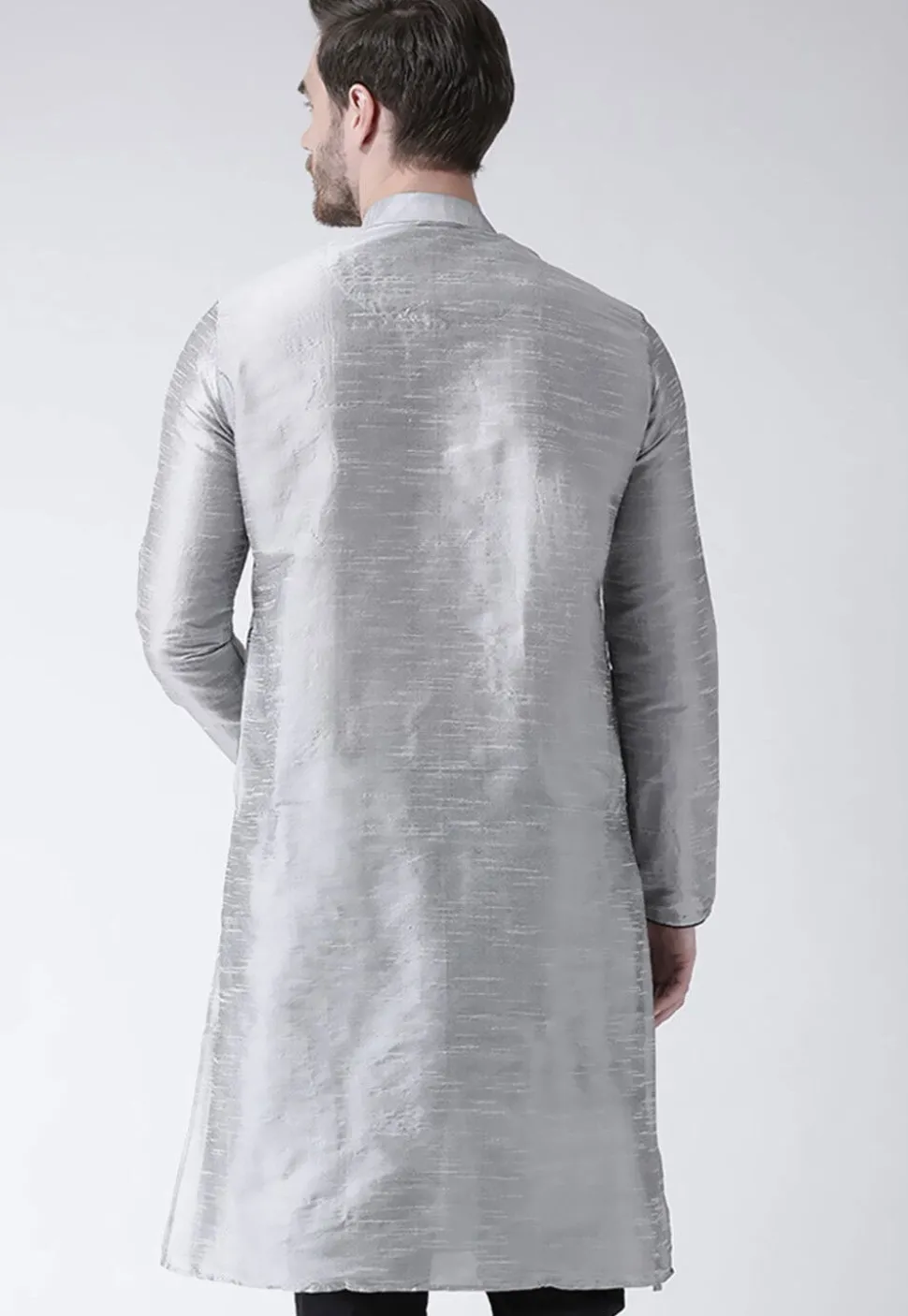 Solid Color Dupion Silk Kurta in Grey