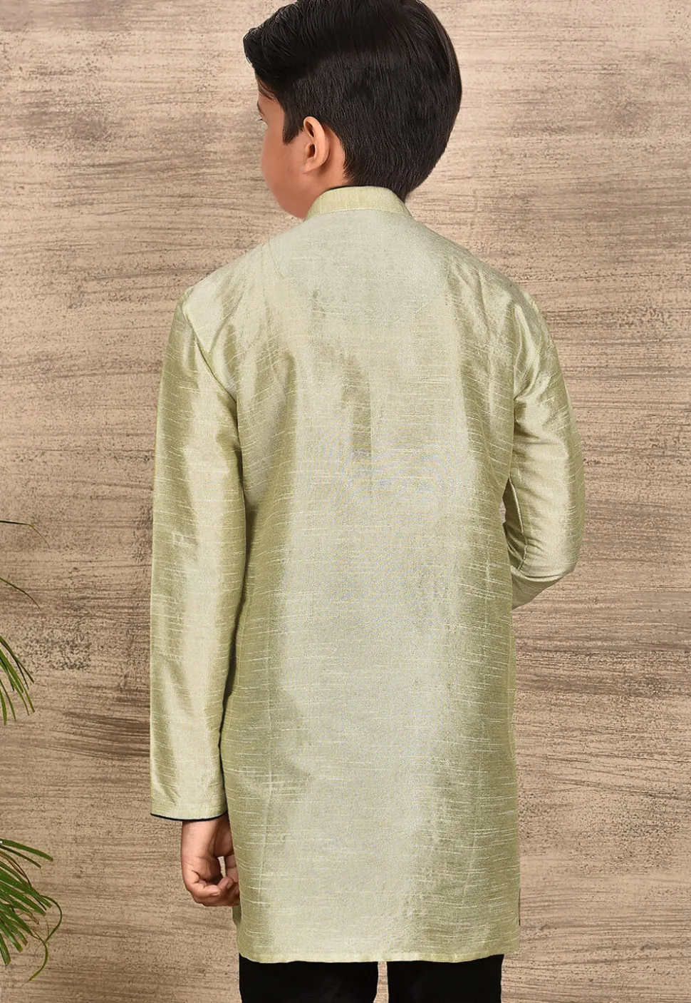 Solid Color Dupion Silk Kurta in Pastel Green