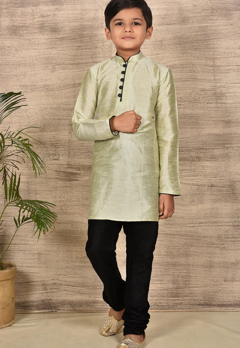 Solid Color Dupion Silk Kurta in Pastel Green