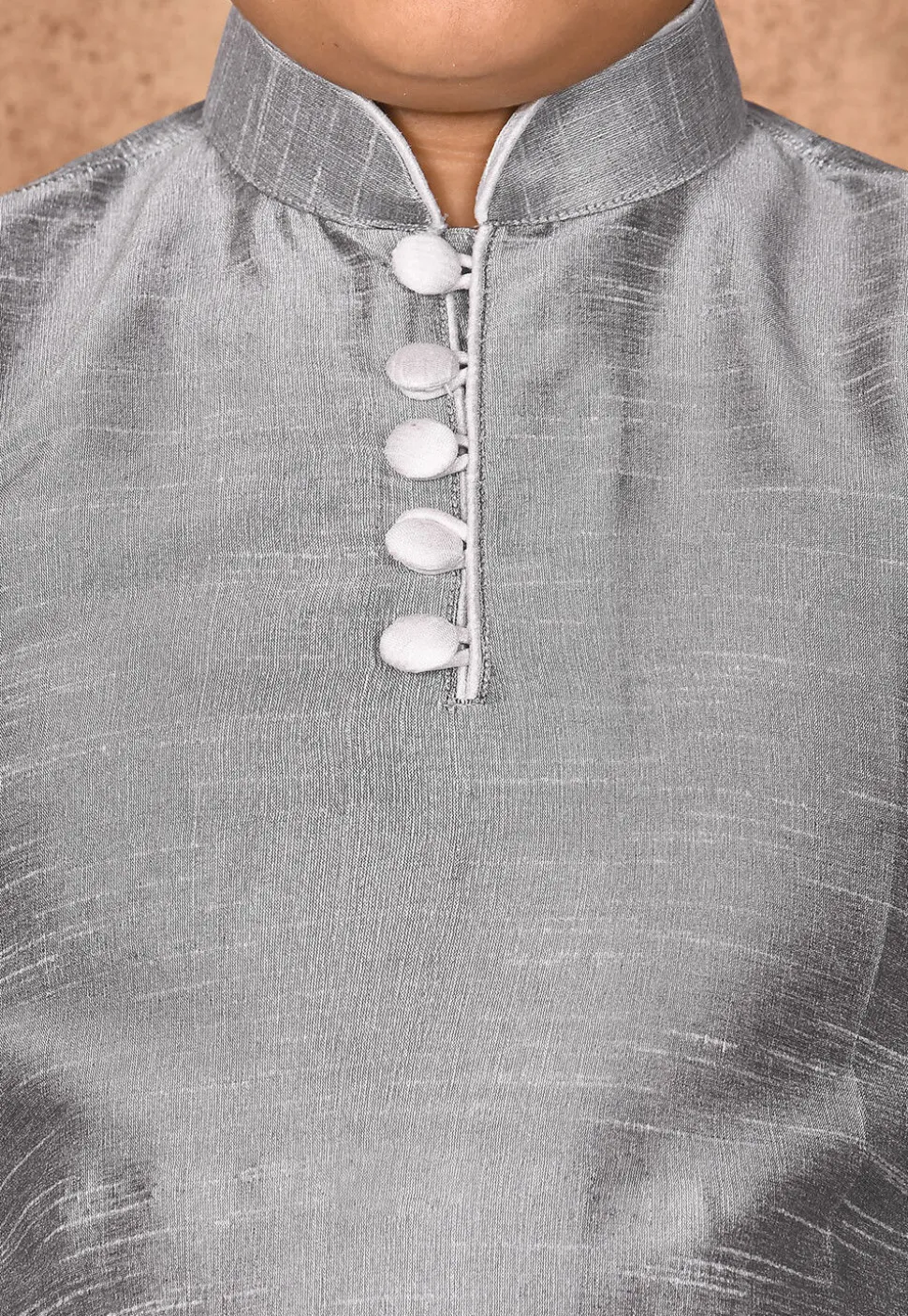 Solid Color Dupion Silk Kurta Set in Grey