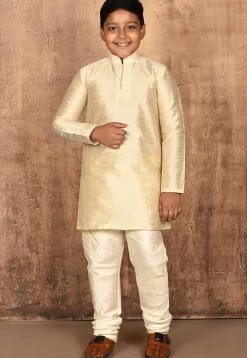 Solid Color Dupion Silk Kurta Set in Light Beige