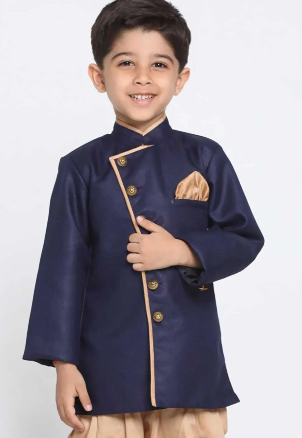 Solid Color Dupion Silk Kurta in Navy Blue