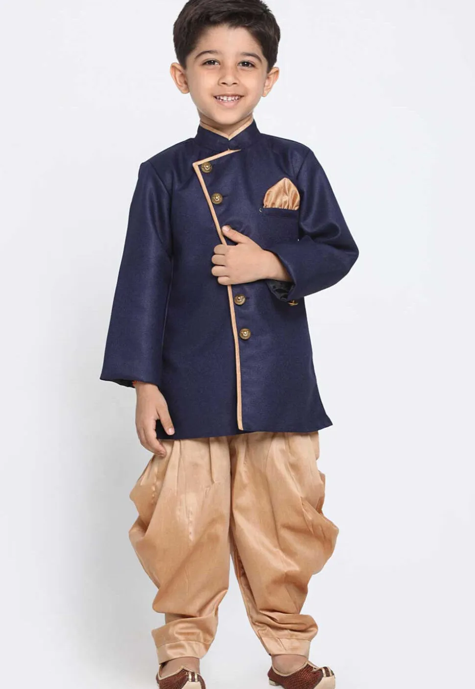Solid Color Dupion Silk Kurta in Navy Blue
