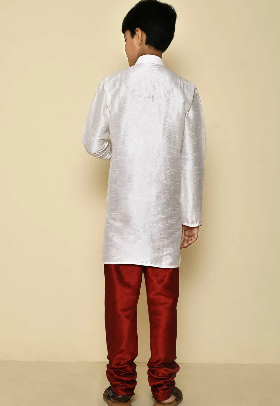 Solid Color Dupion Silk Kurta Set in Cream