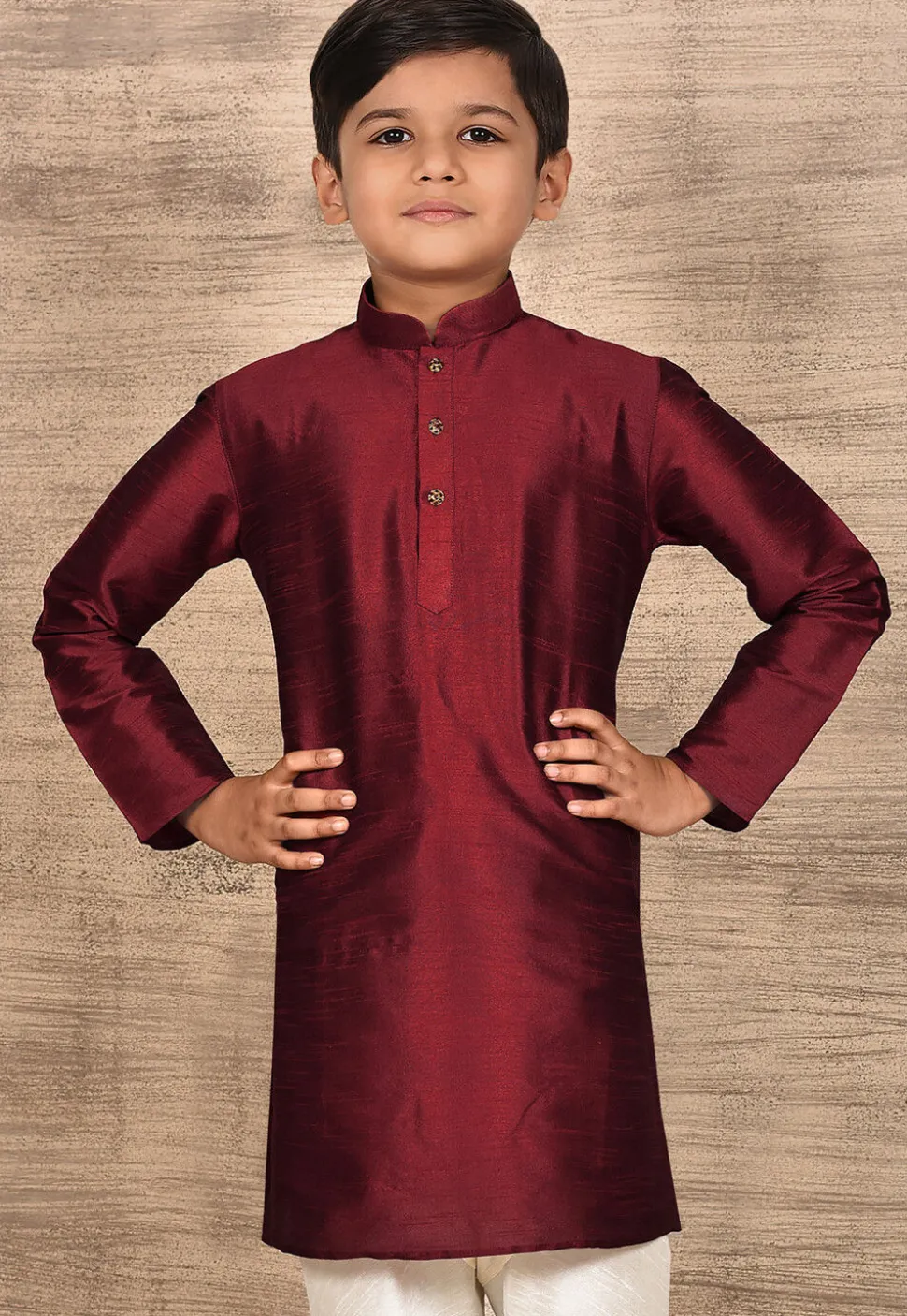 Solid Color Dupion Silk Kurta in Maroon