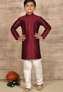Solid Color Dupion Silk Kurta in Maroon