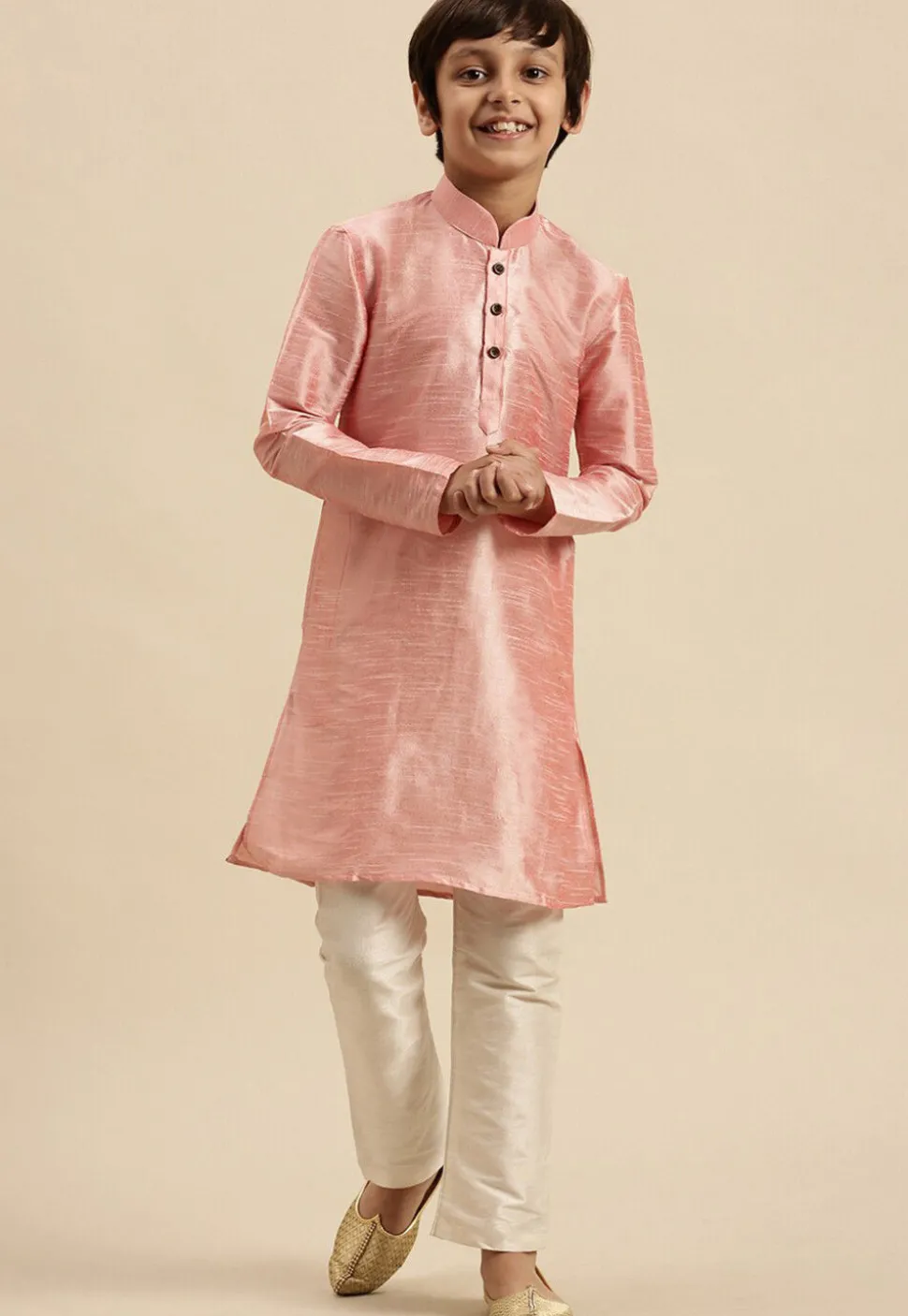 Solid Color Dupion Silk Kurta in Light Pink