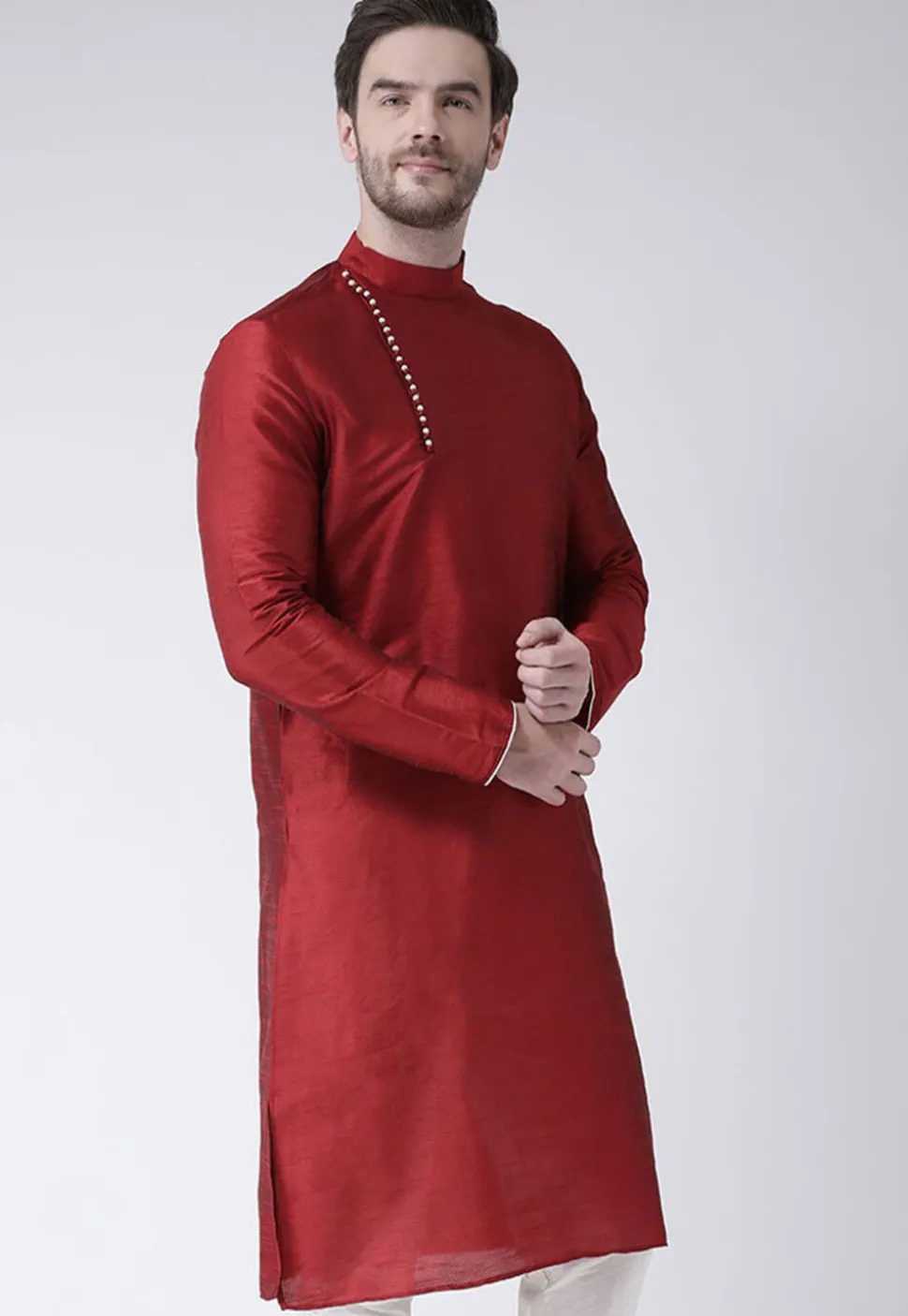 Solid Color Dupion Silk Kurta in Maroon
