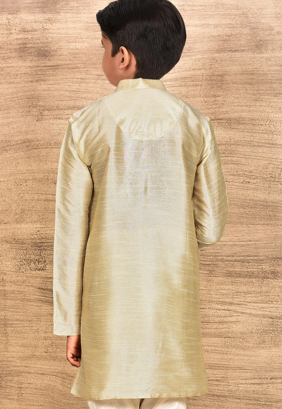 Solid Color Dupion Silk Kurta in Light Beige