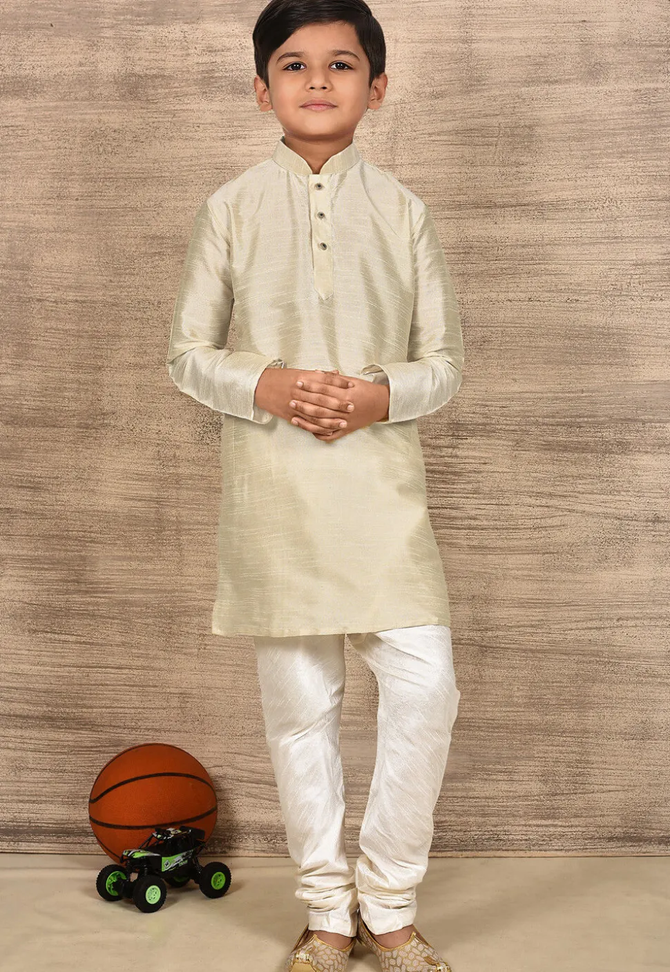 Solid Color Dupion Silk Kurta in Light Beige