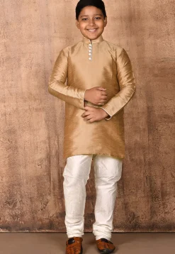 Solid Color Dupion Silk Kurta Set in Beige