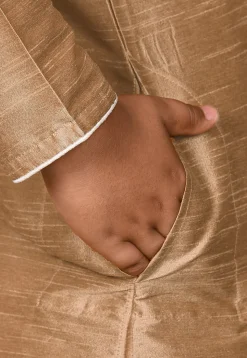 Solid Color Dupion Silk Kurta Set in Beige