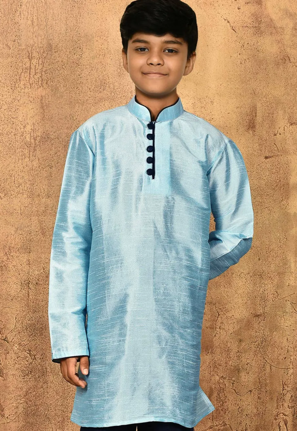 Solid Color Dupion Silk Kurta in Light Blue
