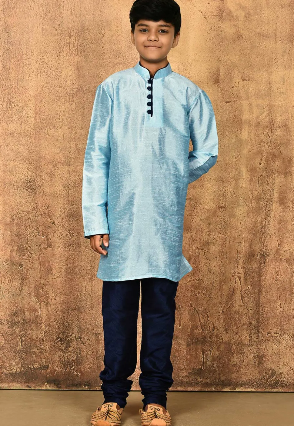 Solid Color Dupion Silk Kurta in Light Blue