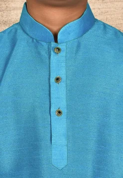 Solid Color Dupion Silk Kurta Set in Sky Blue