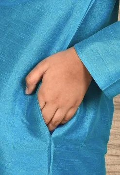 Solid Color Dupion Silk Kurta Set in Sky Blue