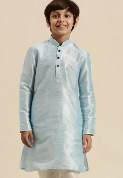 Solid Color Dupion Silk Kurta in Sky Blue
