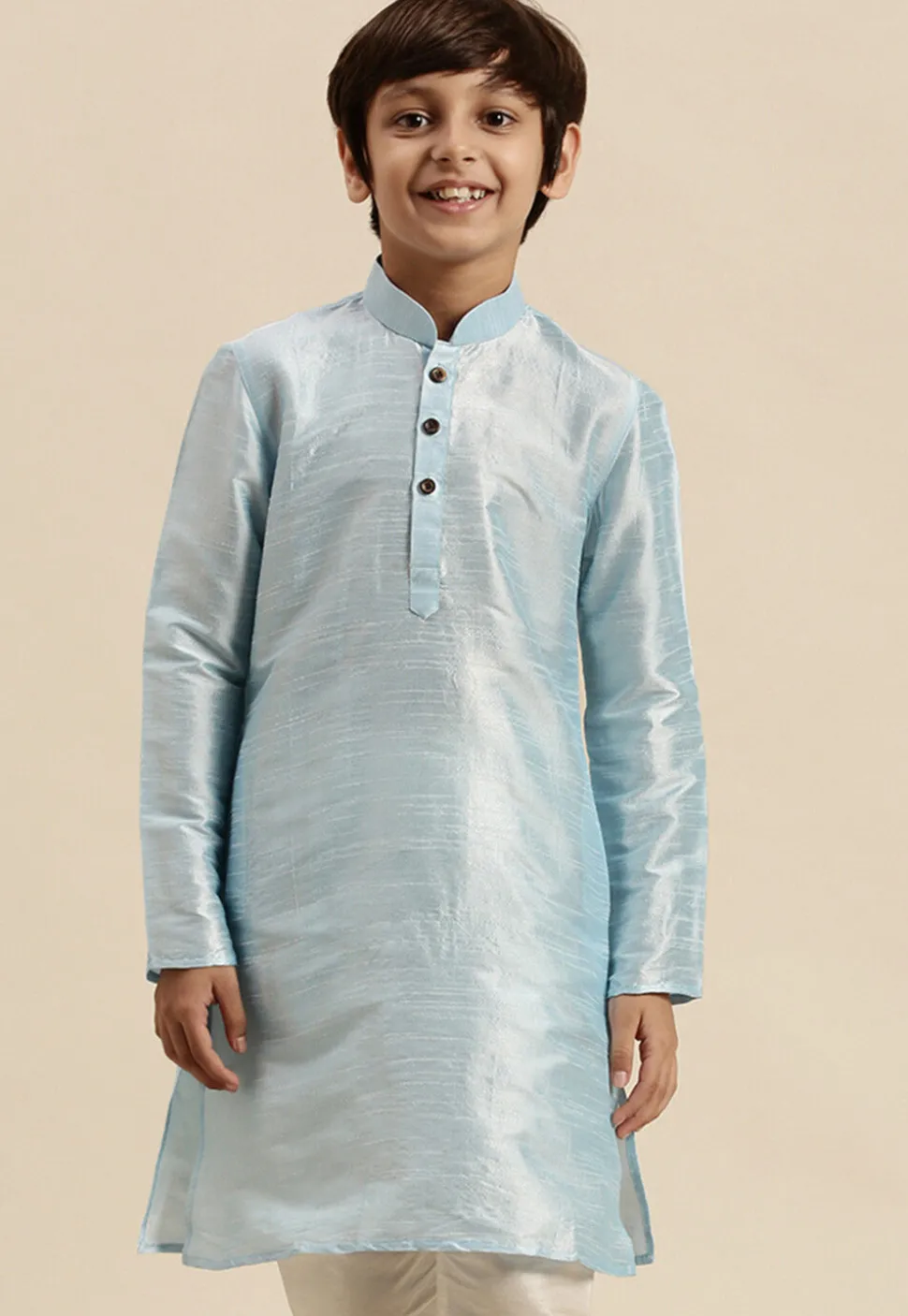 Solid Color Dupion Silk Kurta in Sky Blue