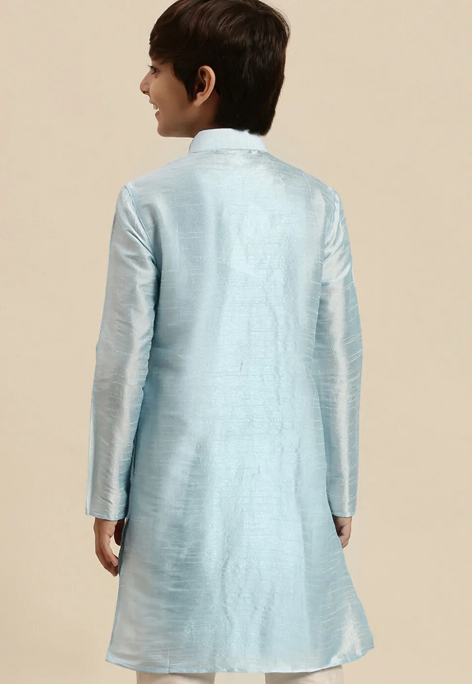 Solid Color Dupion Silk Kurta in Sky Blue
