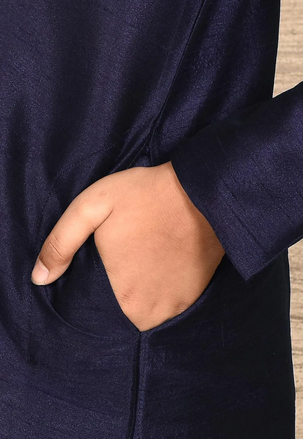 Solid Color Dupion Silk Kurta in Navy Blue