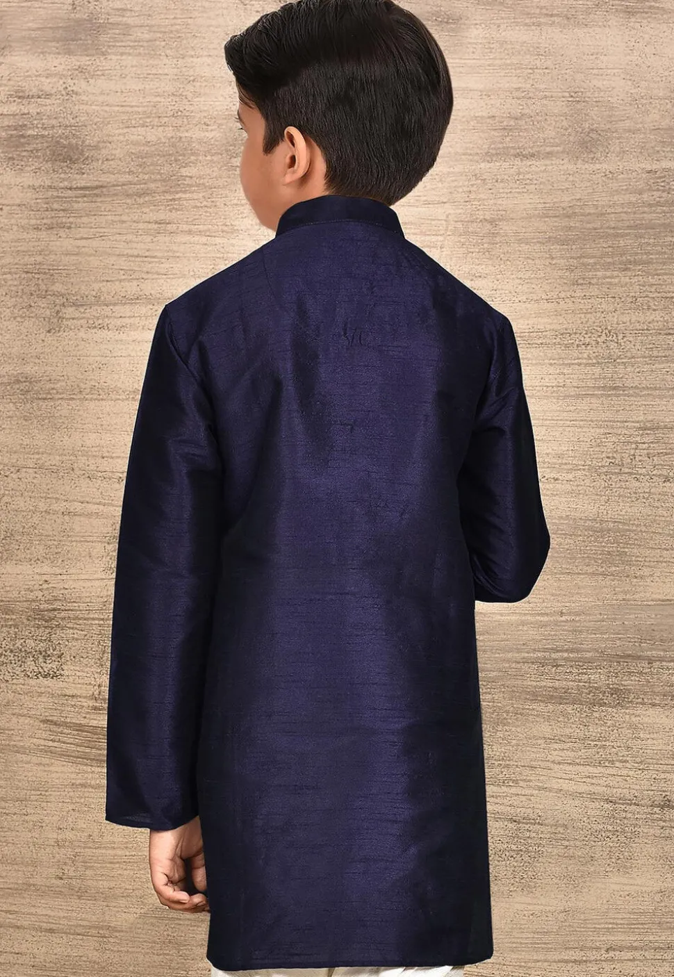 Solid Color Dupion Silk Kurta in Navy Blue
