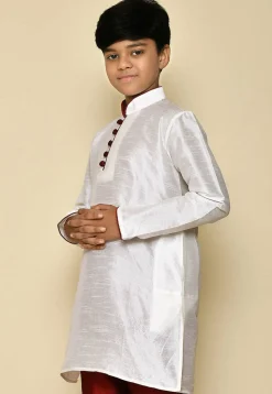 Solid Color Dupion Silk Kurta in Cream