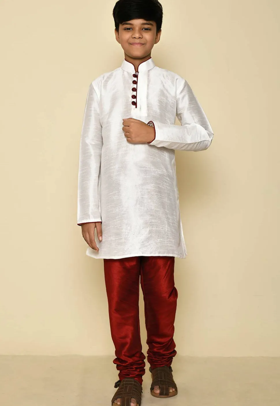 Solid Color Dupion Silk Kurta in Cream