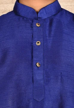Solid Color Dupion Silk Kurta in Navy Blue