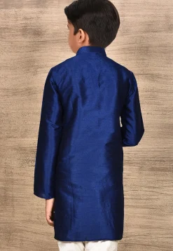 Solid Color Dupion Silk Kurta in Navy Blue