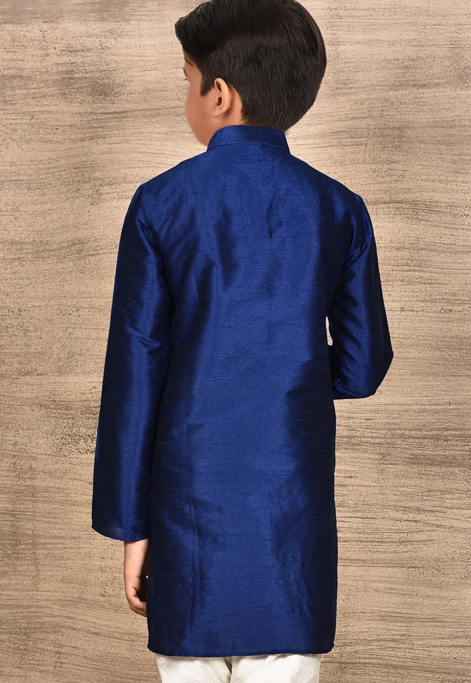 Solid Color Dupion Silk Kurta in Navy Blue