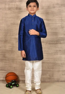 Solid Color Dupion Silk Kurta in Navy Blue