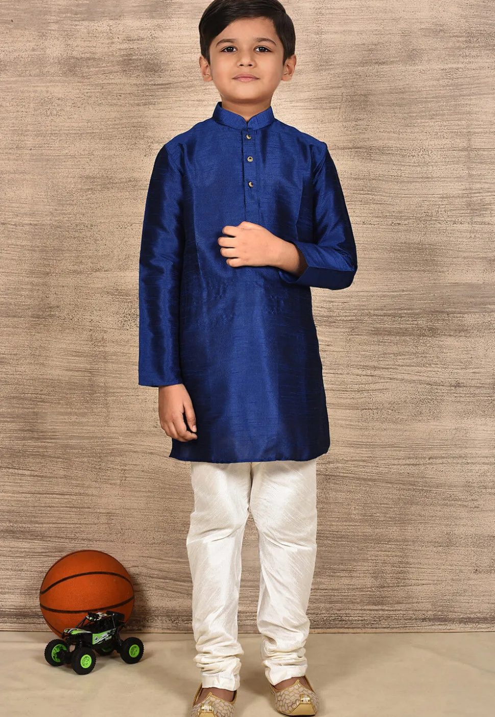 Solid Color Dupion Silk Kurta in Navy Blue