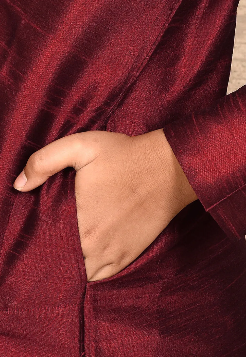 Solid Color Dupion Silk Kurta Set in Maroon