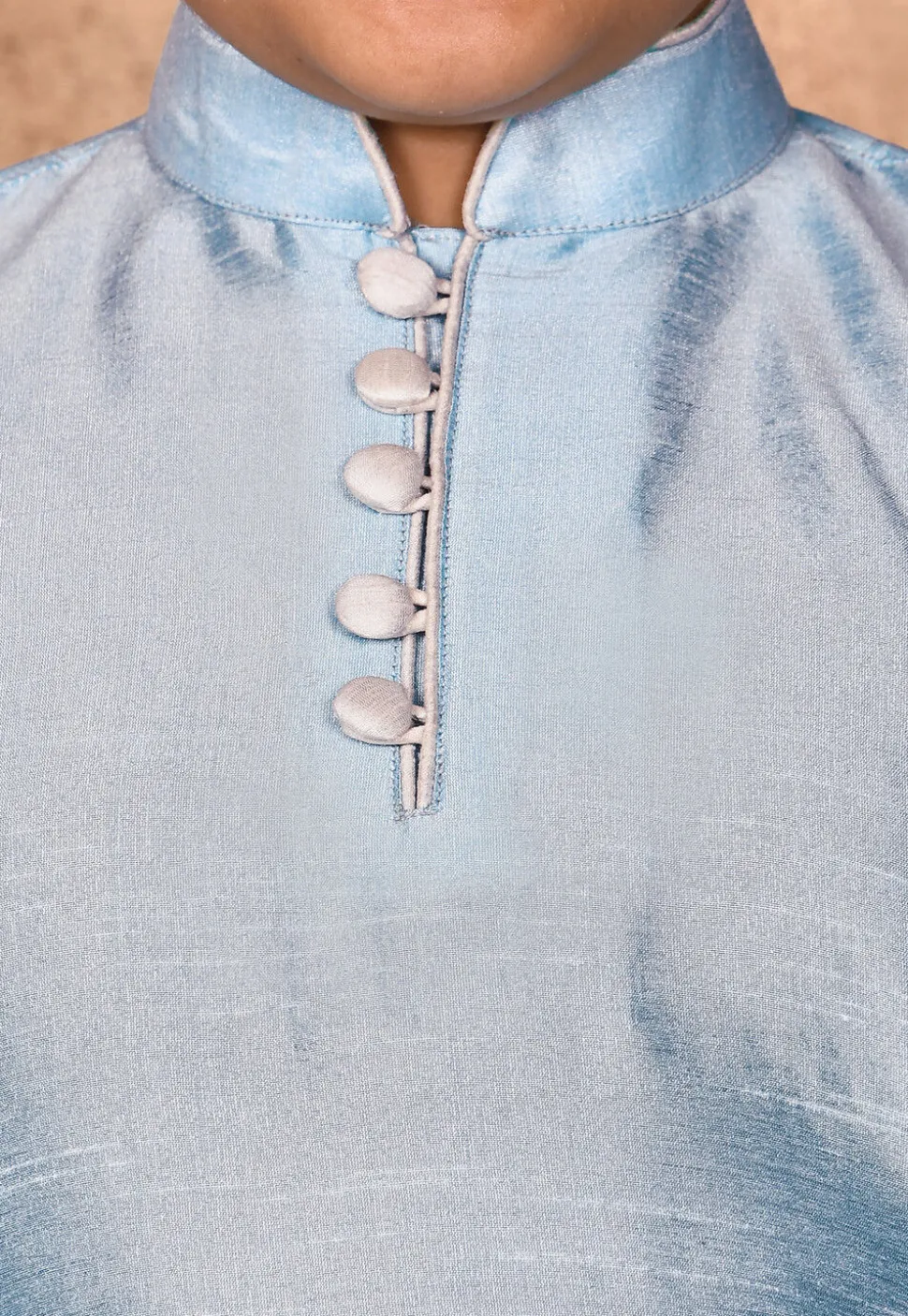 Solid Color Dupion Silk Kurta Set in Light Blue