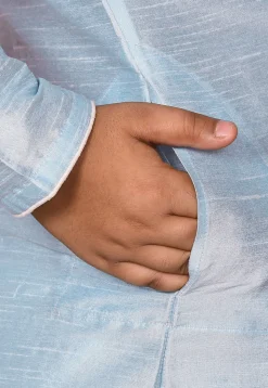 Solid Color Dupion Silk Kurta Set in Light Blue