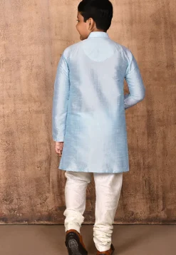Solid Color Dupion Silk Kurta Set in Light Blue