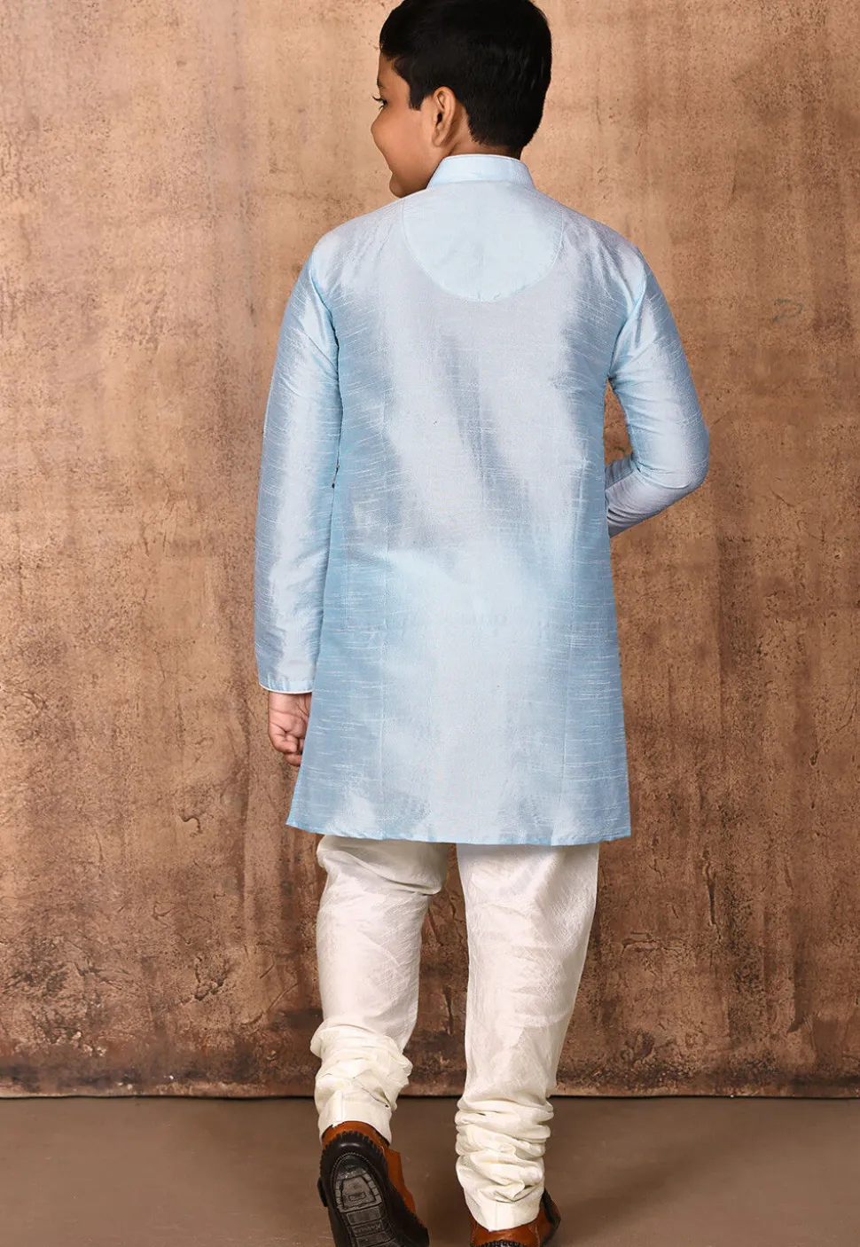 Solid Color Dupion Silk Kurta Set in Light Blue