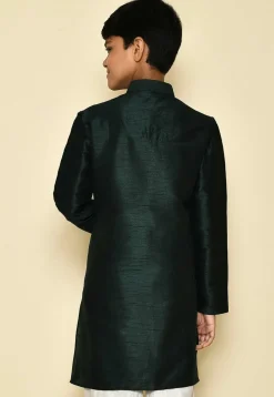Solid Color Dupion Silk Kurta in Dark Green