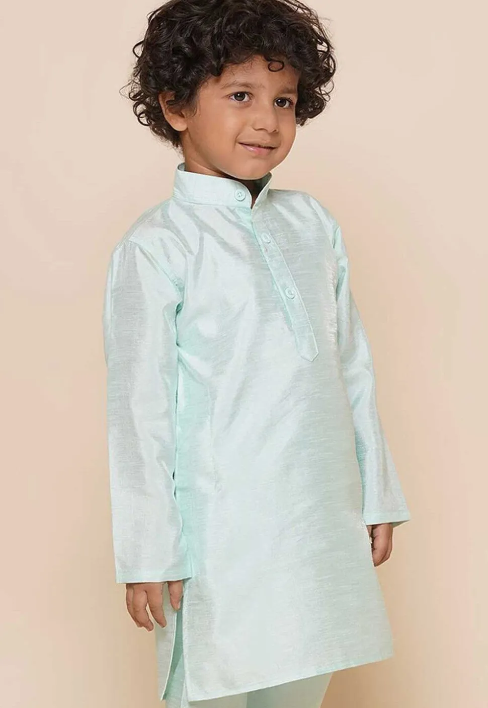 Solid Color Dupion Silk Kurta in Pastel Green
