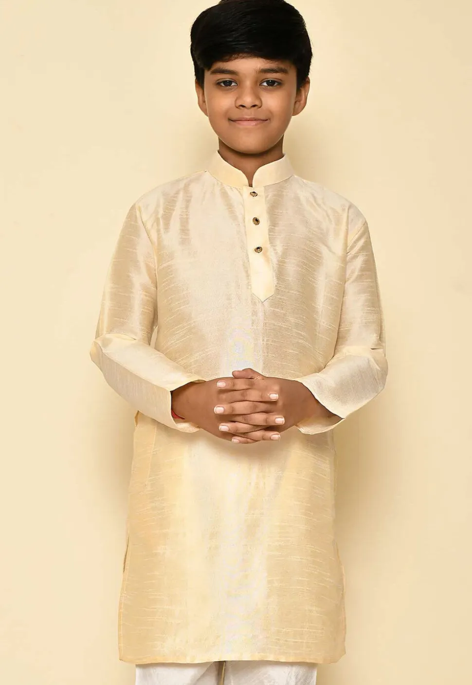 Solid Color Dupion Silk Kurta in Light Beige