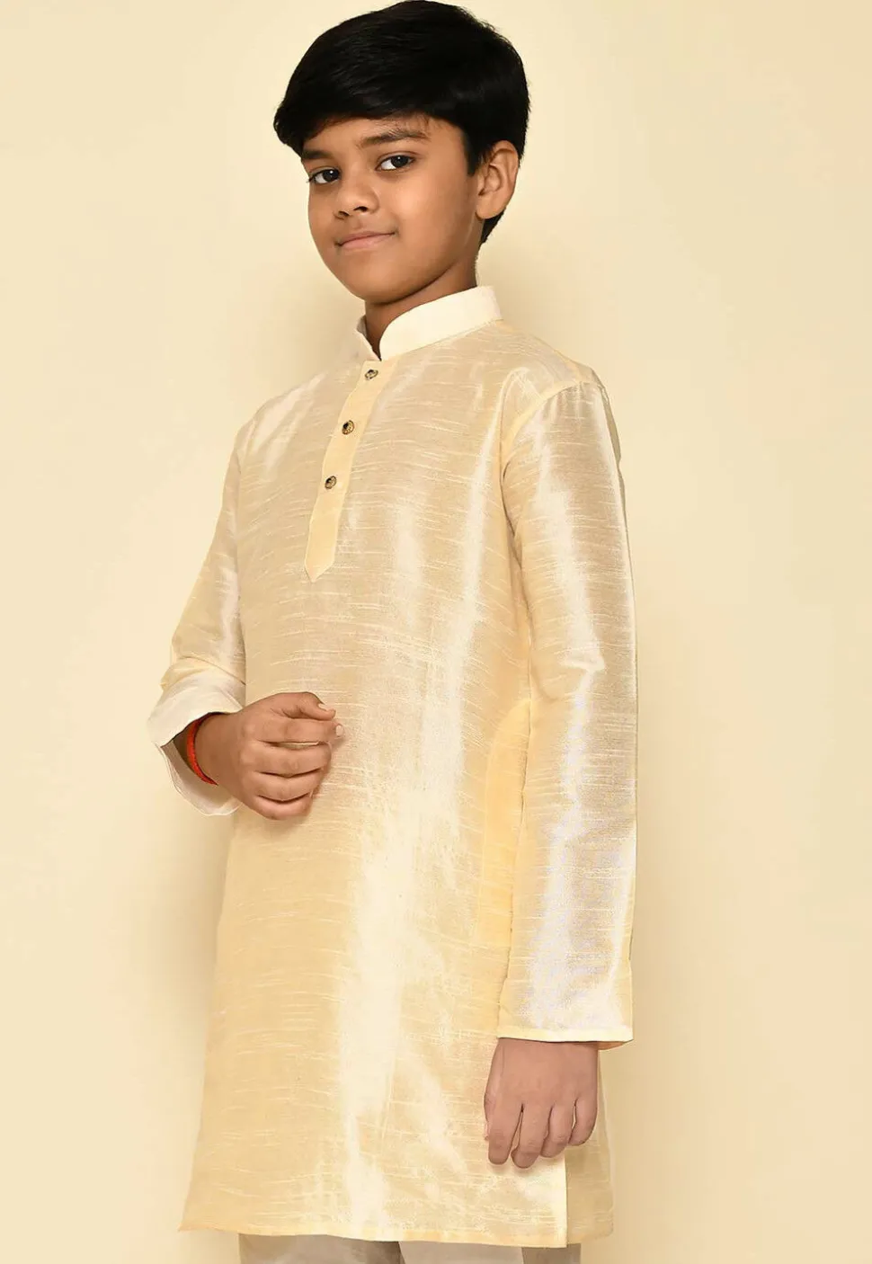 Solid Color Dupion Silk Kurta in Light Beige