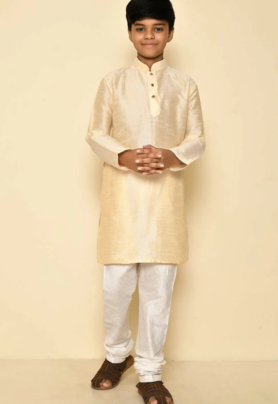Solid Color Dupion Silk Kurta in Light Beige