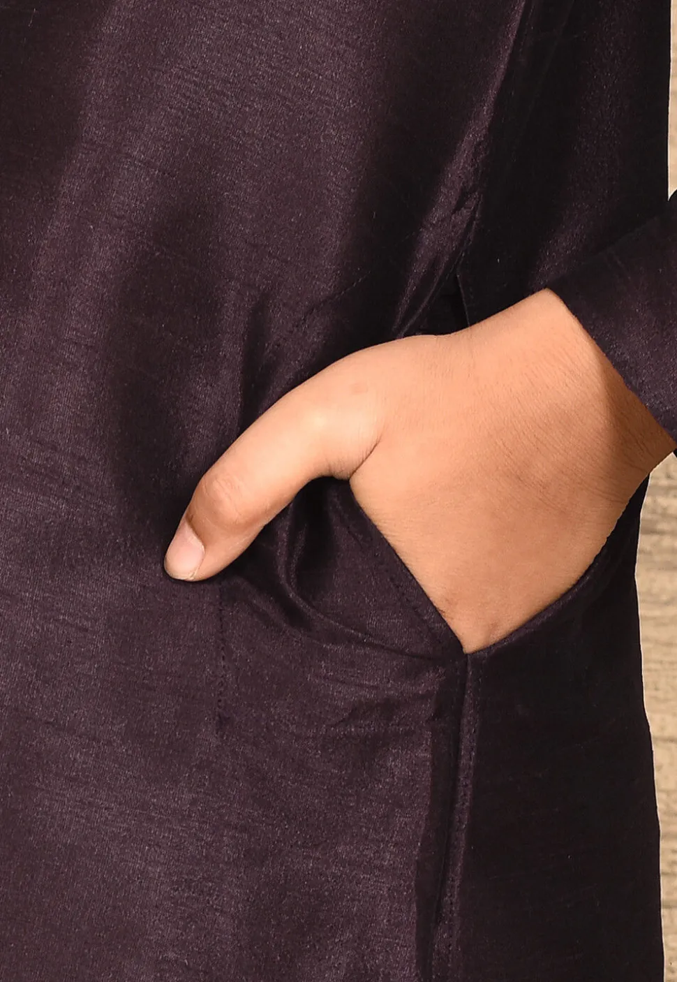 Solid Color Dupion Silk Kurta Set in Wine