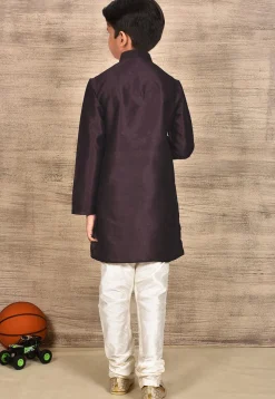 Solid Color Dupion Silk Kurta Set in Wine