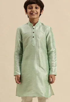 Solid Color Dupion Silk Kurta Pyjama Set in Pastel Green