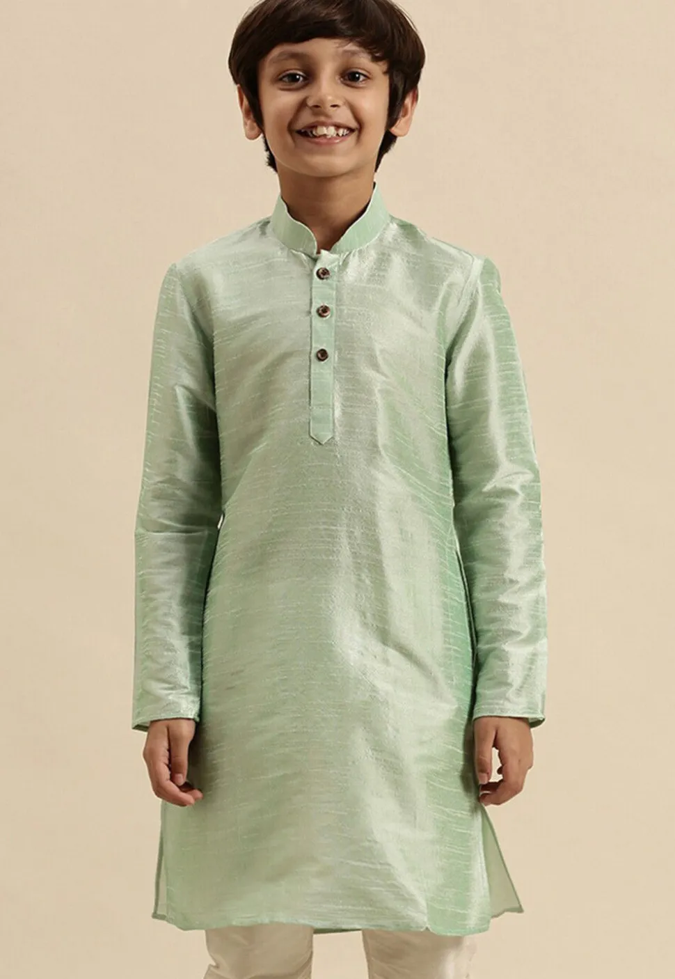 Solid Color Dupion Silk Kurta Pyjama Set in Pastel Green