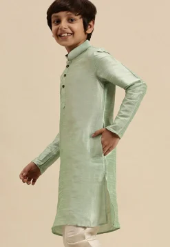 Solid Color Dupion Silk Kurta Pyjama Set in Pastel Green