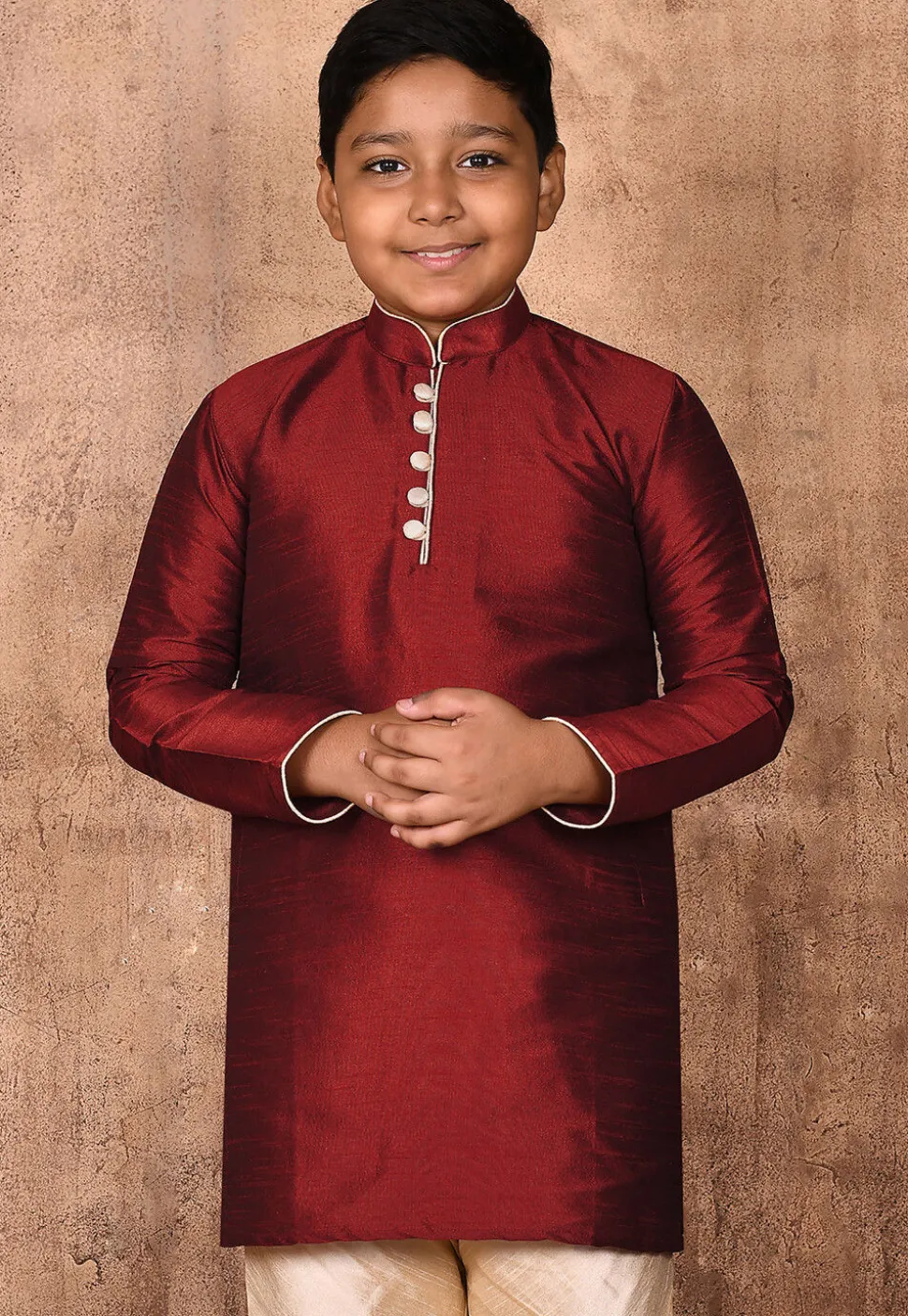 Solid Color Dupion Silk Kurta in Maroon